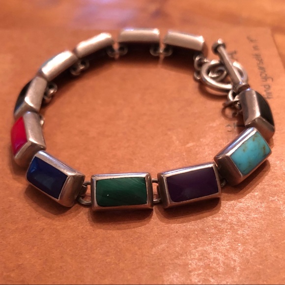 Rare Silpada Sterling Silver Multi-Colored Stone Toggle Clasp Bracelet B0442 - Picture 13 of 16